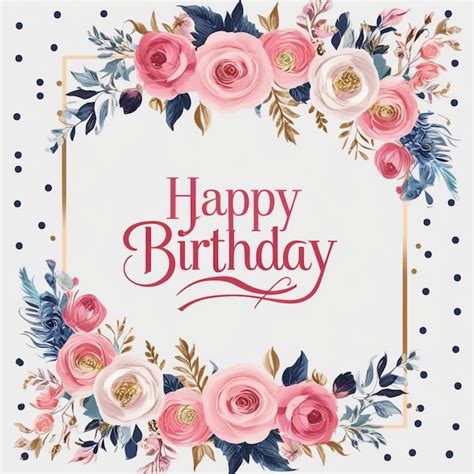 Elegant Floral Happy Birthday Greeting Card Design With Beautiful