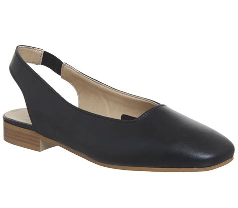 Office Fluke Square Toe Slingback Flats Black Leather Flats