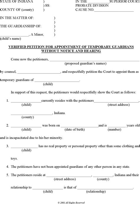 Free Indiana Guardianship Form Pdf Kb Page S Page