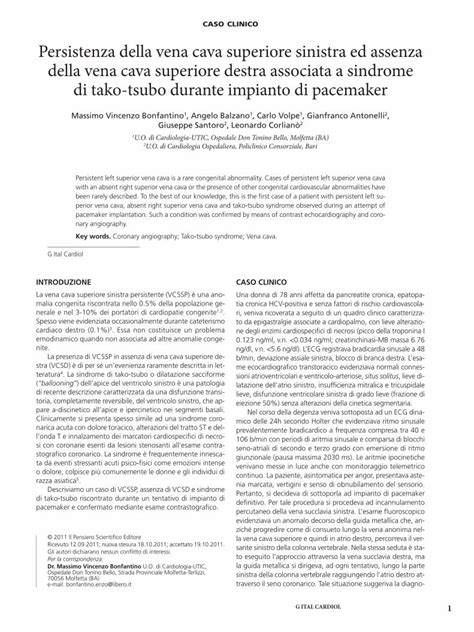 Pdf Caso Clinico Persistenza Della Vena Cava Superiore Caso