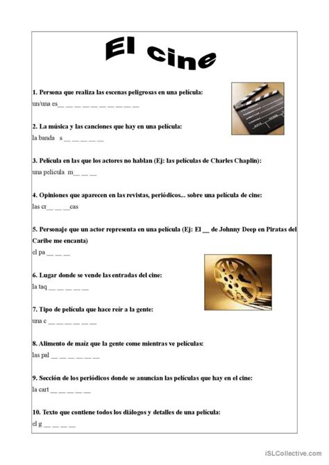 El Cine Espa Ol Ele Hojas De Trabajo Pdf Doc