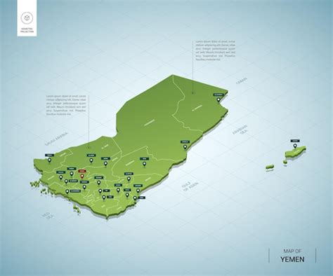 Premium Vector Stylized Map Of Yemen Isometric 3d Green Map With Cities