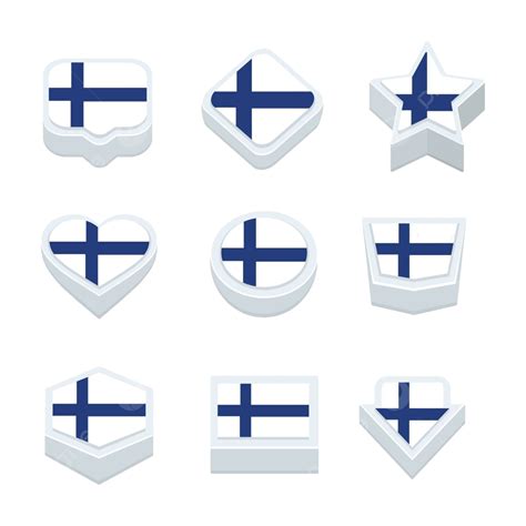 Set Of Nine Styles For Finland Flag Icons And Buttons Vector Flags Bevel White Png And Vector