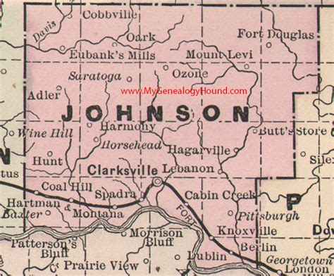 Johnson County Arkansas 1889 Map