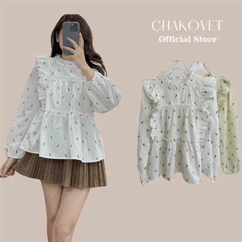 Áo hoạ tiết hoa nhí cổ bèo cực xinh cho nàng bánh bèo A thời trang nữ cao cấp siêu hot