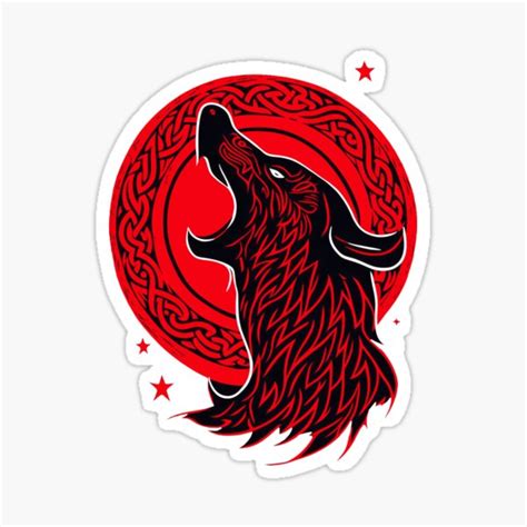 Fenris Wolf Howling In Front Of The Moon Sticker For Sale By