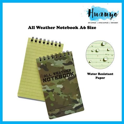 All Weather Note Book Water Resistant Paper A6 Size 48 Sheets (For Outdoor Camping, Army Field ...