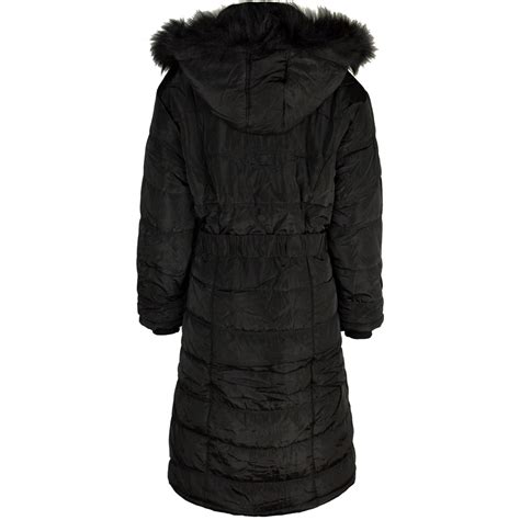 Womens Ladies Long Winter Coat Padded Quilted Puffa Jacket Fur Hooded