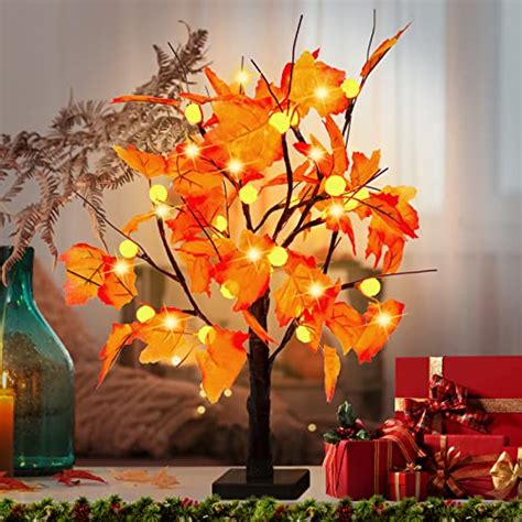 Yeechun 24 Inch Artificial Fall Lighted Maple Tree 24 Led Pumpkin