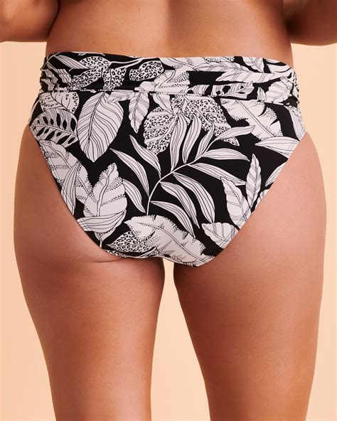 Christina Bas De Bikini Bande De Taille Pliable Deep Jungle Noir Et