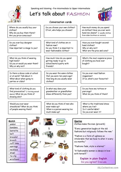 Lets Talk About Fashion English Esl Worksheets Pdf And Doc