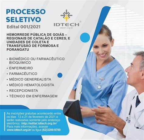 Hemocentro De Goi S Idtech Abre Processo Seletivo Para Contrata O De