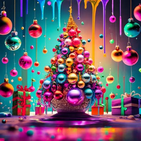 Colorful Christmas Tree Surrounded By Presents And Decorations