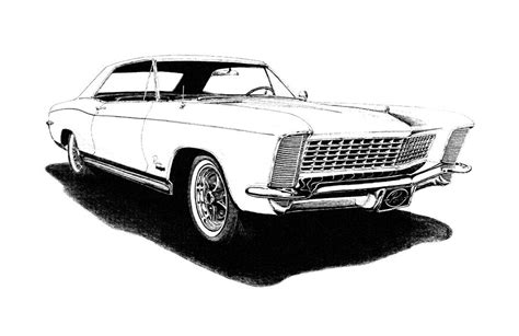 1965 White Buick Riviera Drawing By Nick Toth