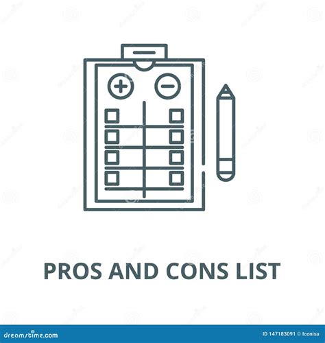 Pros And Cons List Vector Line Icon Linear Concept Outline Sign