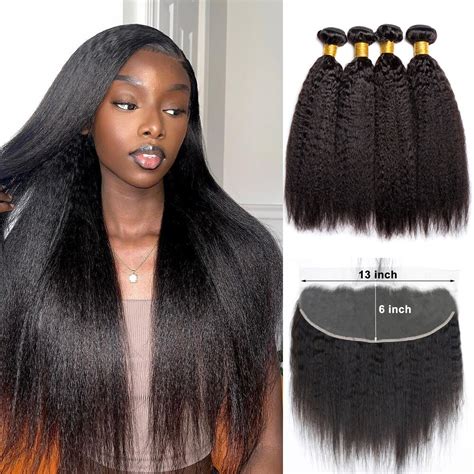 Kinky Straight Bundles With Frontal 13x6 13x4 Transparent Lace Yaki