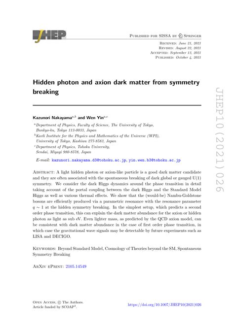 PDF Hidden Photon And Axion Dark Matter From Symmetry Breaking