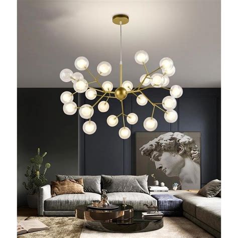 Jual Lampu Gantung Minimalis Chandelier Glass 27 Ball Modern Black Gold