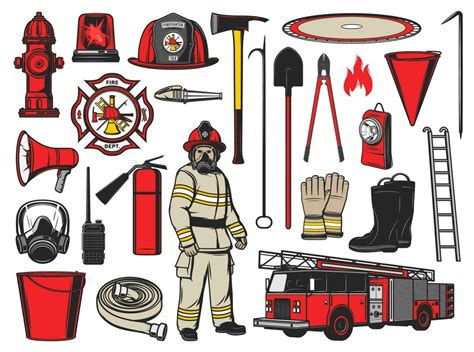 Firefighter equipment and fire fighting tools 23843924 Vector Art at Vecteezy