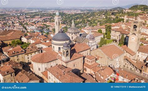 Bergamo Italy Amazing Drone Aerial View Of The Old Town Stock Image