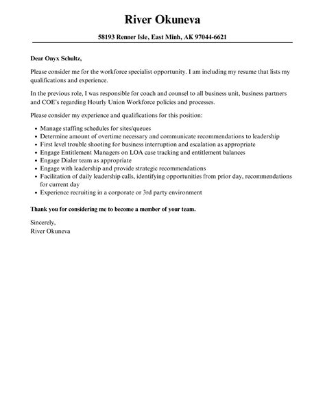 Workforce Specialist Cover Letter Velvet Jobs