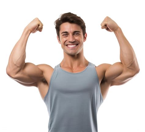 Premium Photo Smiling Male Athlete Flexing Muscle Sport Empowered And