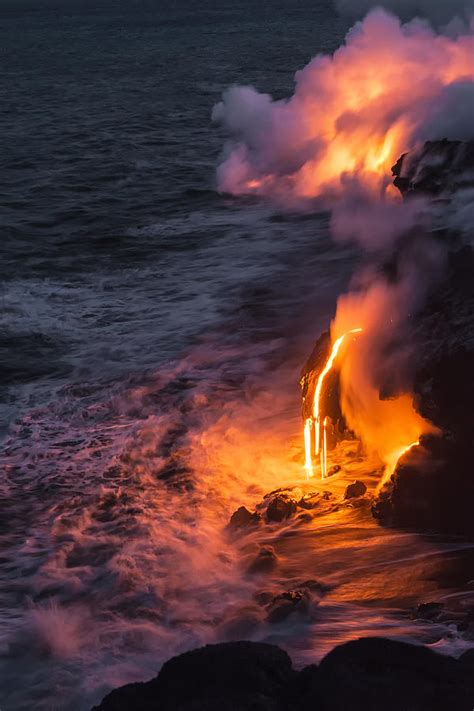 Kilauea Volcano Lava Flow Sea Entry The Big Island Hawaii