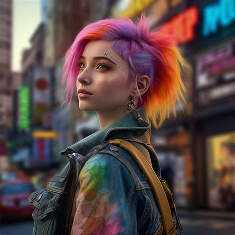 Premium AI Image | Cyberpunk Girl with colourful hair in a metropolitan ...