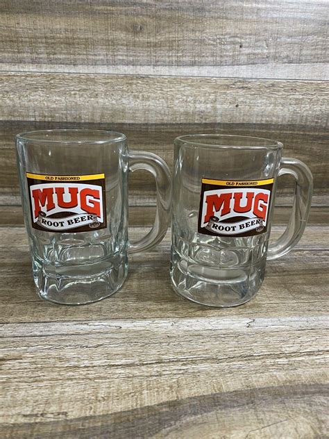 Vintage 2 MUG Root Beer Logo Glass Handled Mugs Collectible Clear Cup | #3916836093