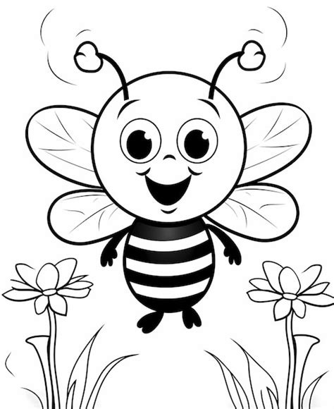 Buzzy Bee Fun Super Easy Cartoon Coloring Page with Cute Bee in Simple ...