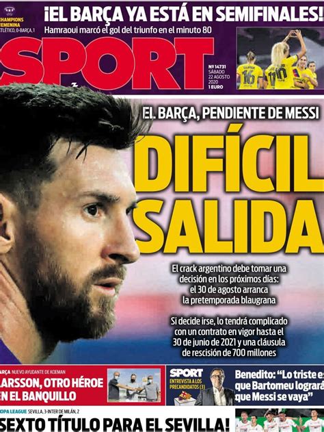 La Portada Del Diario Sport 22 08 2020