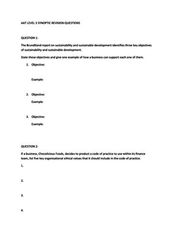 Aat Level 3 Synoptic Revision Questions Teaching Resources