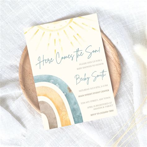 Here Comes The Sun Baby Shower Invite Sunshine Template Sun Sprinkle