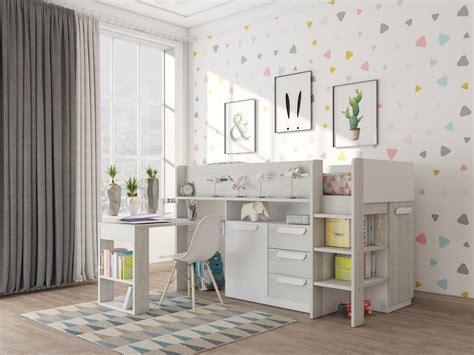 Lit Combin X Cm Avec Bureau Et Rangements Coloris Blanc Et