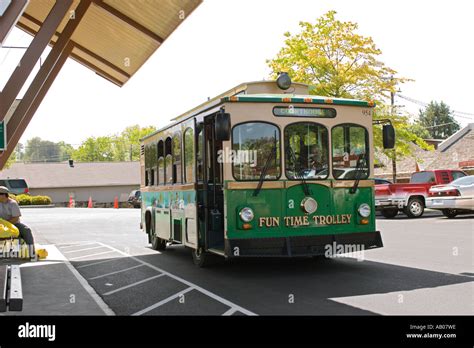 Pigeon Forge Fun Time Trolley busses carry tourists throughout the city ...