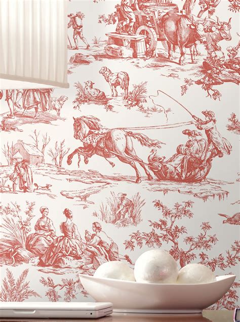 Papel De Parede Toile De Jouy Vermelho Papel De Parede Dos Anos 70