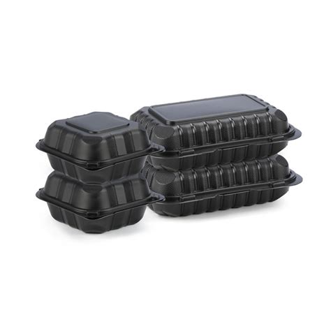 Plastic Pp Hinged Lid Containers Black Rectangular Plastic Lunch Boxes