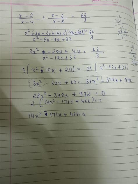 Solve For X Minus 2 Upon X Minus 4 Plus X Minus 6 Upon X Minus 8 Is