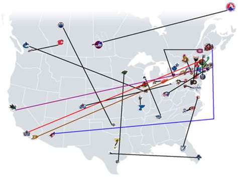 NHL and AHL teams mapped out and connected. This is the updated version ...