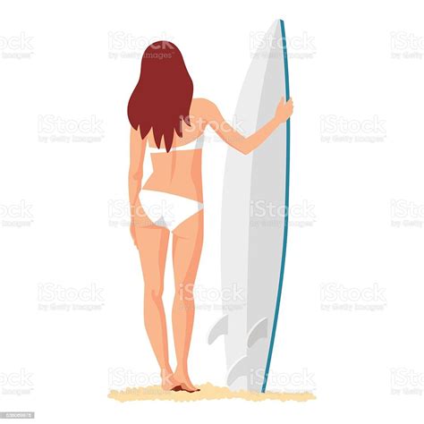 The Girl The Surfer Holding A Surfboard Stock Illustration Download