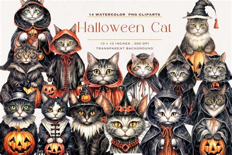 Vintage Halloween Cat Watercolor Clipart Graphic By Sleepyzorgi