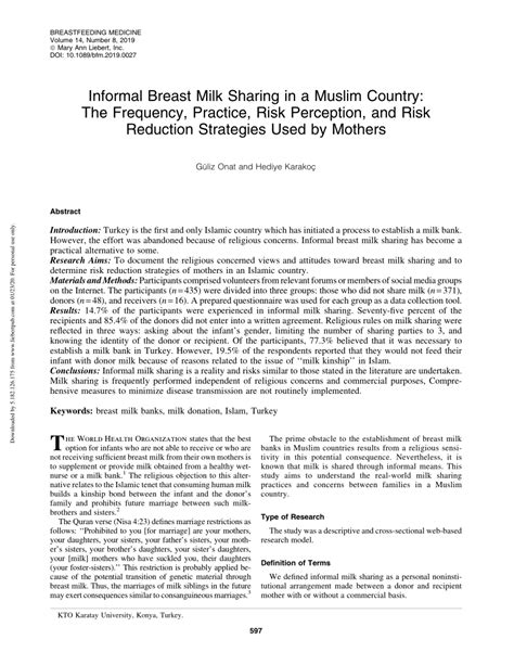 Pdf Informal Breast Milk Sharing In A Muslim Country The Frequency