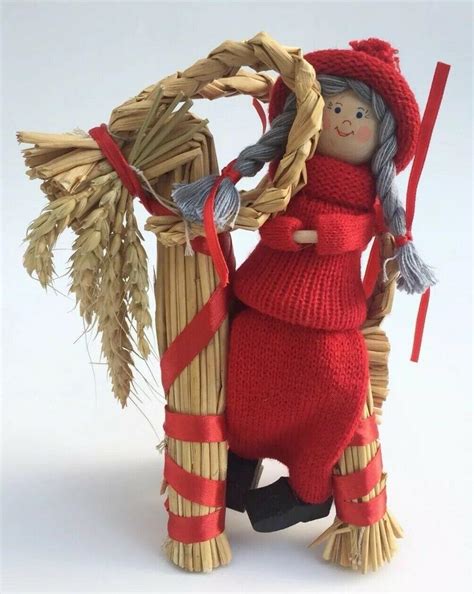 Swedish Wood Girl Tomte Elf On Yule Goat Christmas Decor Garnhuset 2020957794