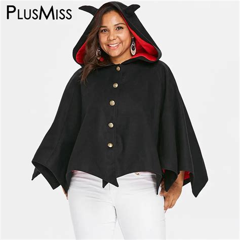 Plusmiss Plus Size 5xl Halloween Party Batwing Hooded Coat Women