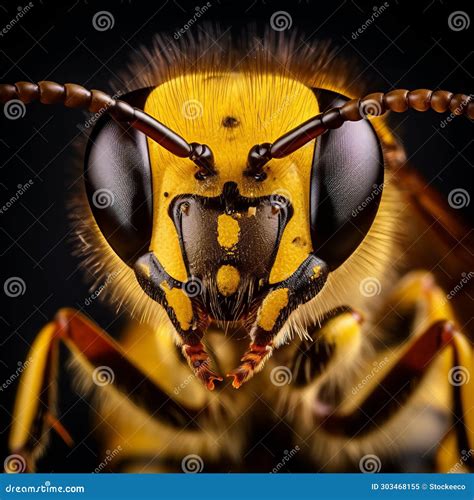 Close-up of Yellow and Black Wasp Head: Stunning Artistic Shot Stock