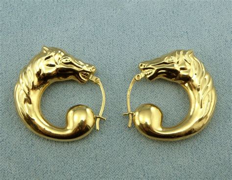 Lac Stunning Horse Head Hoop Earrings 14k Yellow Gold Rare