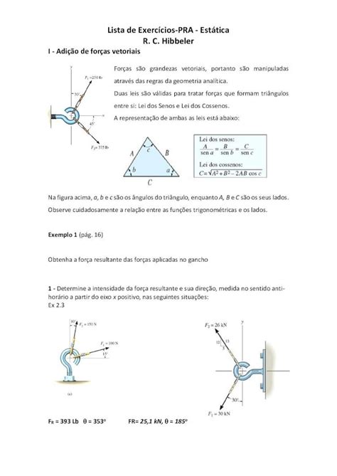 PDF Lista de Exercícios PRA Estática R C Hibbeler 5 Exemplo 2