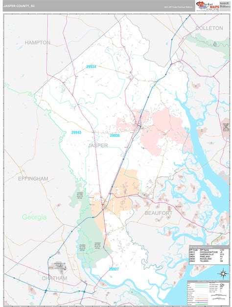 Jasper County Sc Wall Map Premium Style By Marketmaps