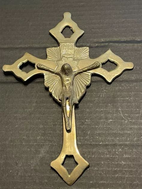 JESUS CHRIST HOLY Cross INRI WALL CRUCIFIX Large 10 5 Vintage Brass