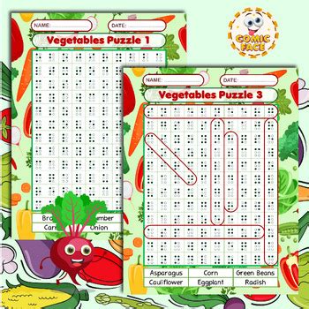 Braille Printed Not Raised Vegetables Word Search Puzzles Activities